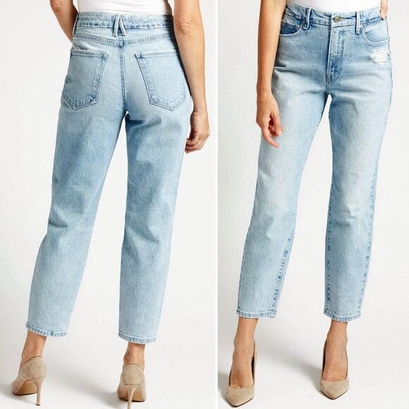 NEW Good American Jeans Good Classic Straight Distressed Light Blue636 Size 28 - Picture 13 of 13